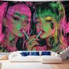 VIKAMA Cyberpunk Neon Dual Female Protagonists Tapestry Living Room Sofa Backdrop Wall Art Room Decor
