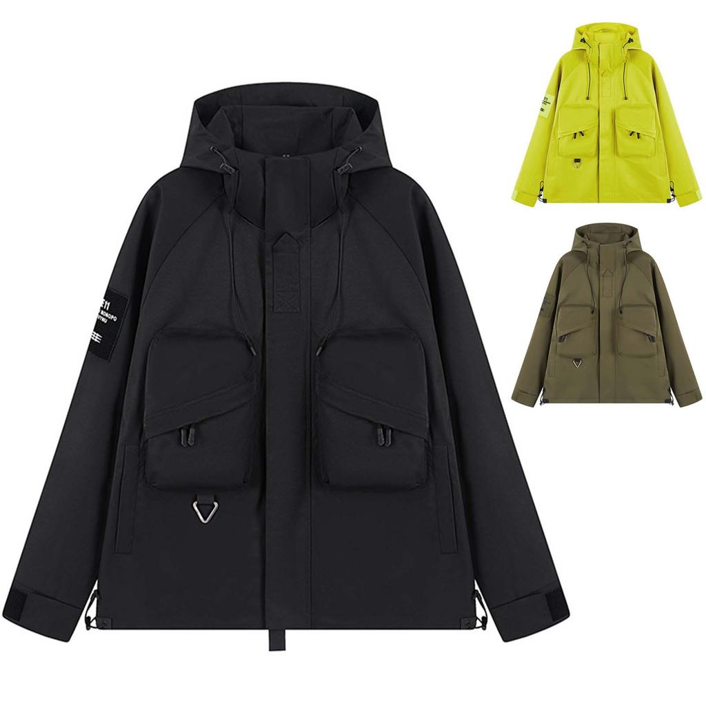 Men's Solid Color Jacket Outdoor Workwear Style Couple Jacket Coat Hooded Dirt Resistant And Wear Resistant Jacket