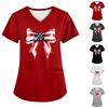Übergröße Bedrucktes Scrub Arbeitsuniform Oberteil für Damen V-Ausschnitt Independence Day Print Kurzarm Lustige T-Shirts Arbeitskleidung T-Shirt mit Taschen