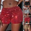 Hohe Taille, glänzende Pailletten-Shorts für Damen, glitzerndes gerades Bein, für Party, Bühnenauftritt, Clubwear, kurze Hose