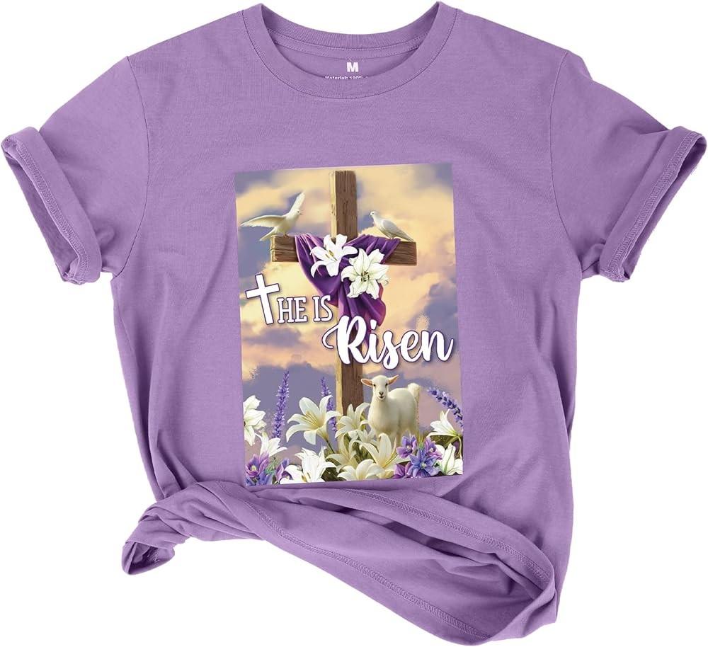 

Easter Day Shirts for Women He is Risen Letter TShirt Purple Easter Religious C Unisex T-Shirt M