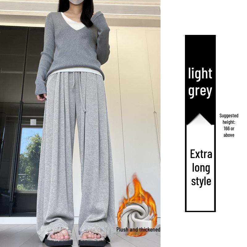 

2024 Women s Fleece-Lined Glutinous Rice Wide-Leg Pants - Autumn/Winter Loose Slimming, Straight-Leg, Floor-Length Casual Fit M (90-105 jins)