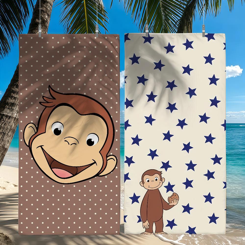 C-Curious George Monkey Cartoon Towel Quick Drying Beach Towels Are Suitable For Swimming Pools Camping Yoga And The Gym
