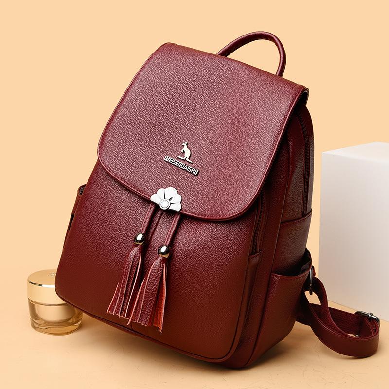Schoolbag Women's Backpack 1011 New Fashion Versatile Large Capacity Travel Backpack Soft Leather Simple Middle-aged Mom Bag Tide