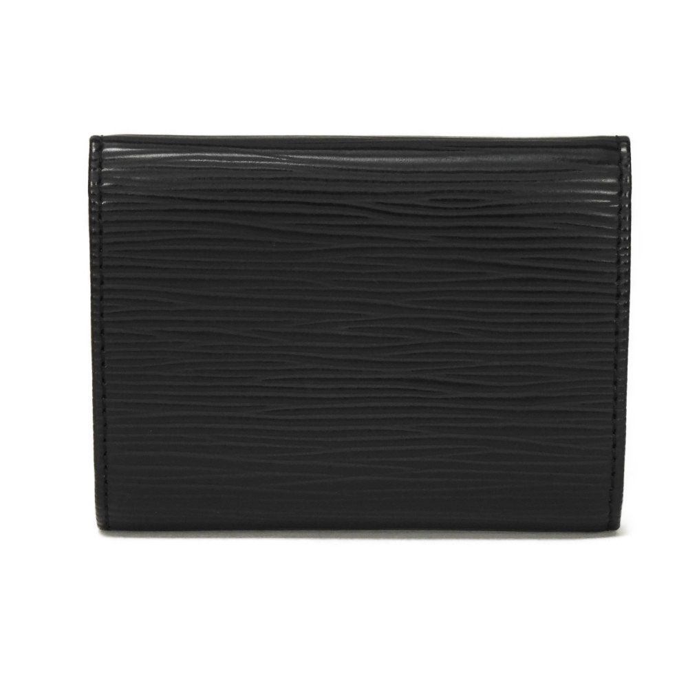Used LV Logo Embossed Black Card Case with Gusset, Bifold, Epi Noir, 12564 Porte Monnaie Simple M63412 7943, Unisex
