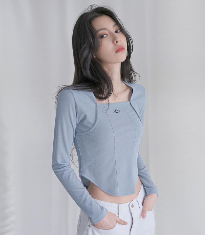 AVANDRESS Square Neck Line Crop Long Sleeve - 6Col