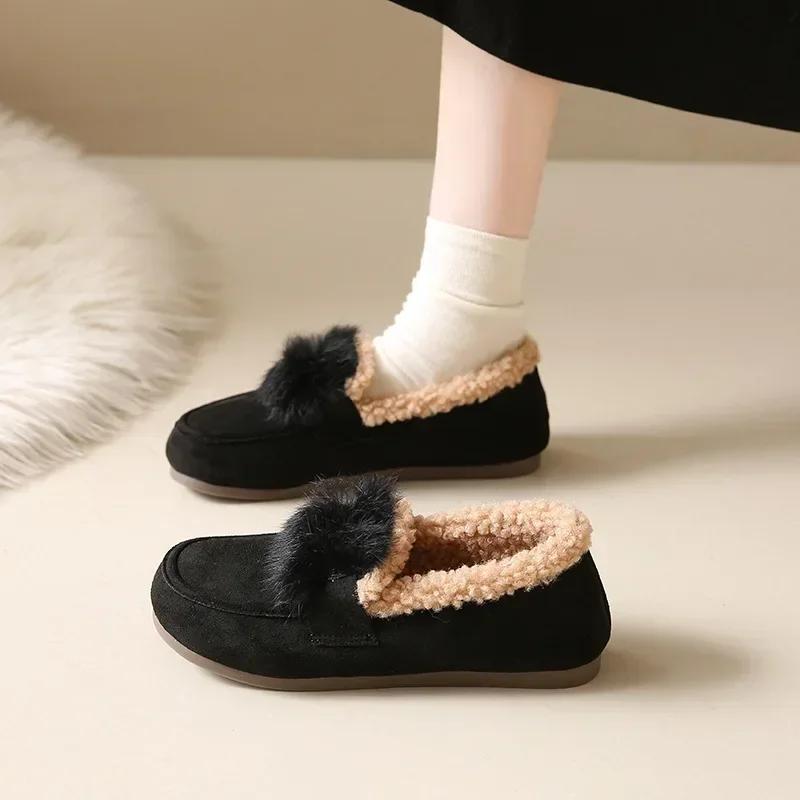 Fashion Woman Winter Cotton Casuals Shoes Winter Round Head Flat Bottom Athleisure Boots Solid Color Soft Comfortable Warm Walking Shoes