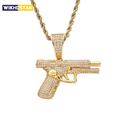 2023 New Fashion Hip Hop Crystal Pistol Pendant Personality Cool Rap Trend Pendant Necklace for Men Women Gift