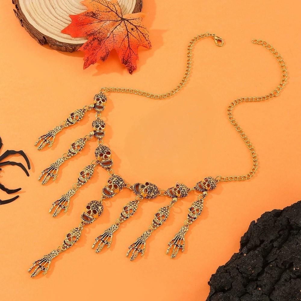 Halloween Skeleton Pendant Necklace And Earrings With Geometric Design For Women