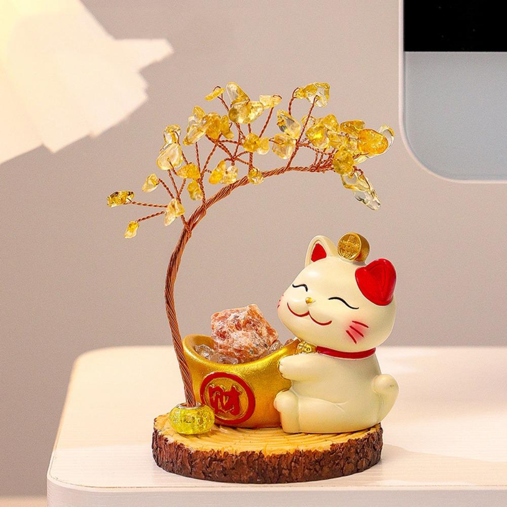 Creative Design Natural Crystal Crystal Tree Colorful Gravel Fortune Cat Fortune Tree Christmas Gifts