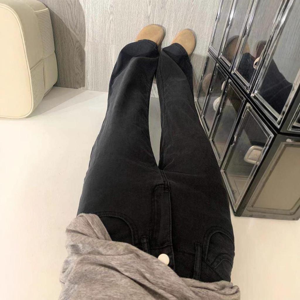 Black High-Waist Wide Leg Women's Jeans - Spring/Autumn 2025 Collection, Floor-Length Slimming Trend.