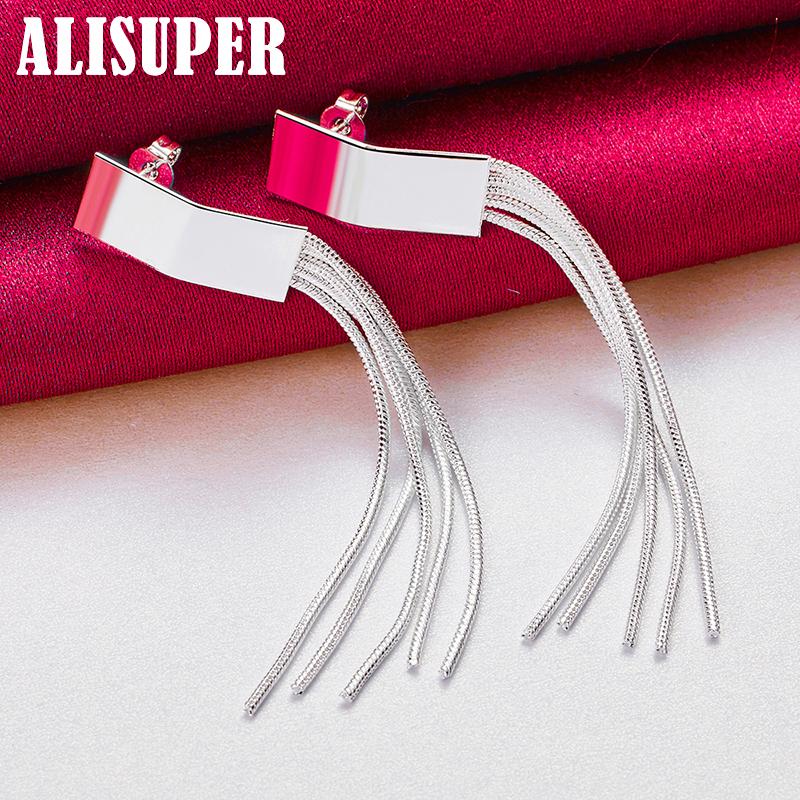 925 Sterling Sølv Lange Dusker Øredobber Smykker