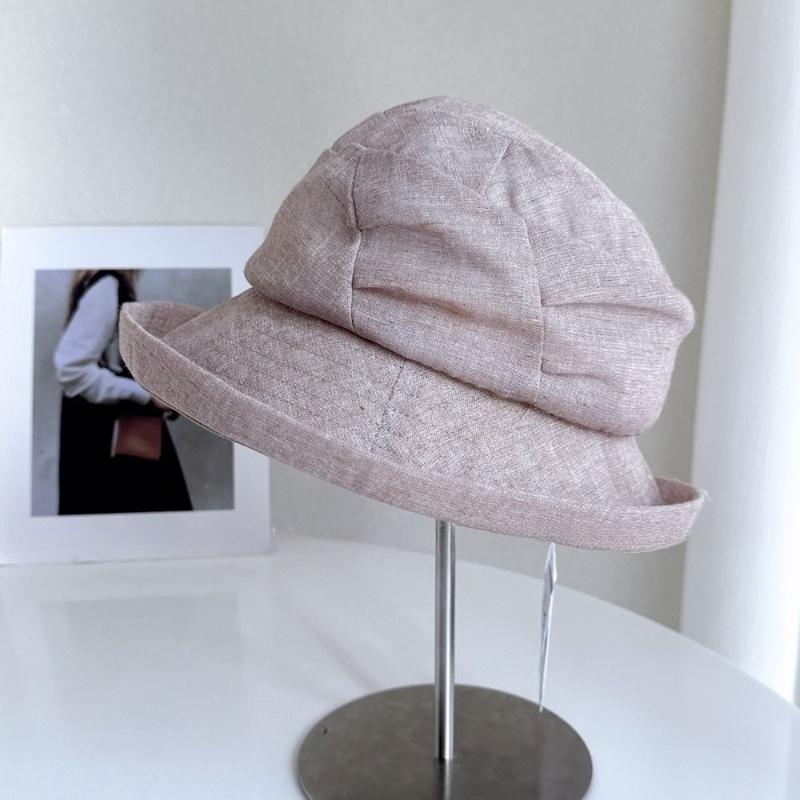 High-end Korean-style Summer Cotton Linen Slouchy Bucket Hat for Women Minimalist Breathable Sun Protection Caps