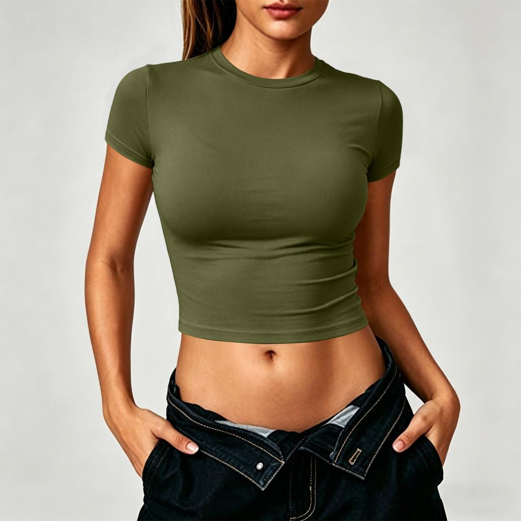Women's Casual Fashion Round Neck Pullover Short Sleeve T-Shirt Top