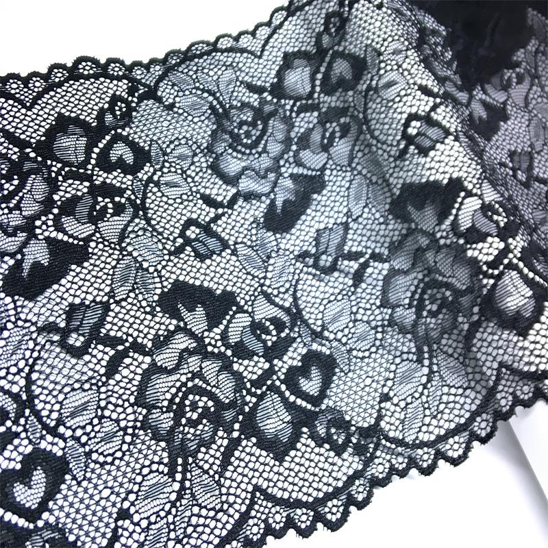 18.5cm Wide Black Stretchy Spandex Lace, Scalloped Elastic Mesh Lace Fabric for Lingerie, Bra, Underwear, Sewing & Crafting