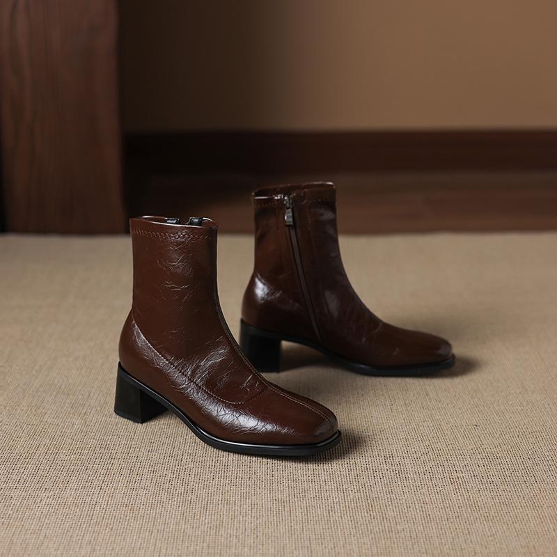 Krazing Pot Microfiber Winter Square Toe Modern Size 33 Boots Basic Size 43 Clothing Thick High Heels Zipper Women Ankle Boots