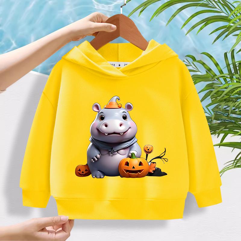 New Fashionable Hippopotamus Pattern Children's Cute Cartoon Casual Daily Hoodie 100-160cm Men's and Women's Styles