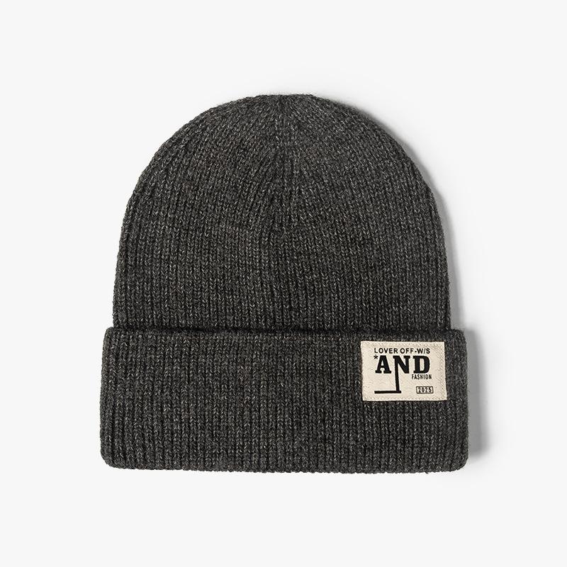 Fashion Knitted Hat Women's Warm Thickened Letter Sticker Autumn and Winter Hat Outdoor Beanless Wool Hat Men