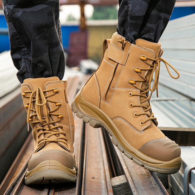 Genuine Leather Men Boots Cowhide Men's Safety Shoes Puncture-Proof Safety Boot for Engineers Protection Shoes Work Boots New