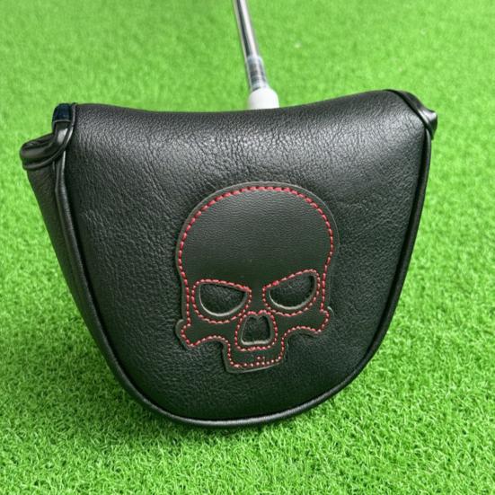 Golf Mallet Putter Cover Magnetic Closure Faux Leather Club Headcover with Skull Pattern for Woods Driver Fairway Hybrid
