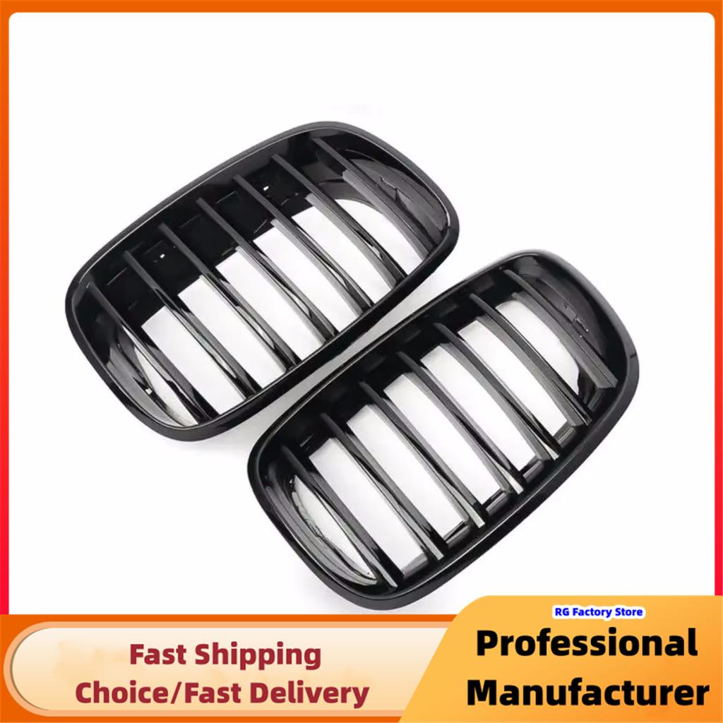 Single Slat Gloss Black Racing Grill Cover For BMW E70 E71 X5 X6 2007-2013 Front Bumper Kidney Sport Grille