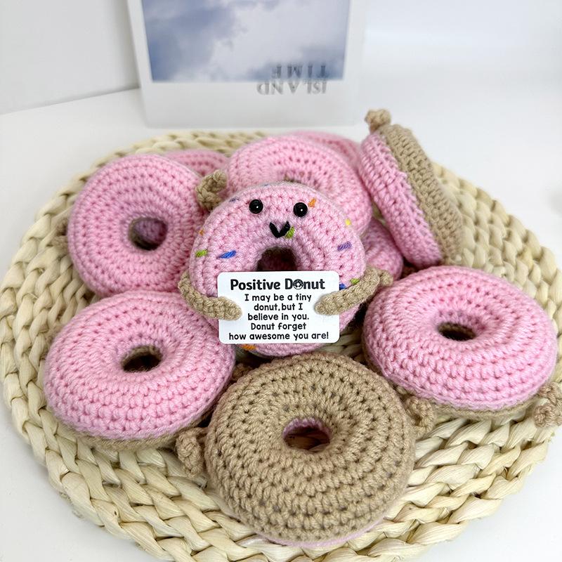 Energy Positive Doughnut Hug Pocket Mini Handmade Knitting Doughnut Doll With Card Funny Christams Gift Home Room Decoration