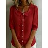 Camicia Casual da Donna a Maniche Lunghe, Colore Unito, Collo a Bambola, Bottoni