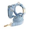 Blaues Teddybär Hundegeschirr Set: Enthält Brustgeschirr, Fliege am Halsband, Leine und Kette für den Außenbereich.