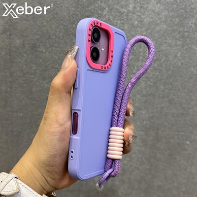 Luxury Wrist Strap Bracelet Lanyard Phone Case For 15 16 17 Pro Max 14 13 12 11 X XS Collision Color Lens Protector Cover