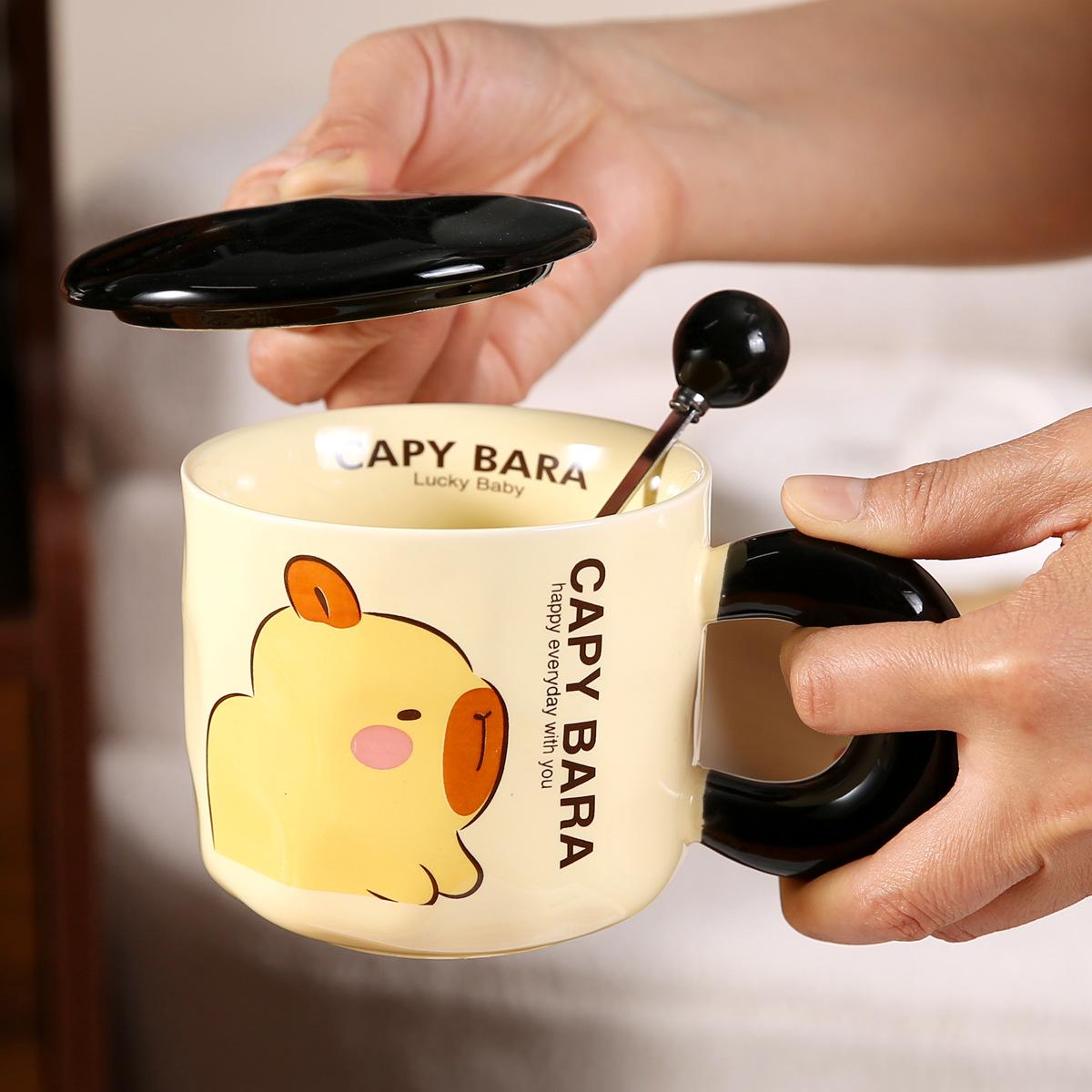 

Mug with Lid Kapibala Creative Cup Cute Ceramic Water Cup Home Opening Event Souvenir 301-400ml