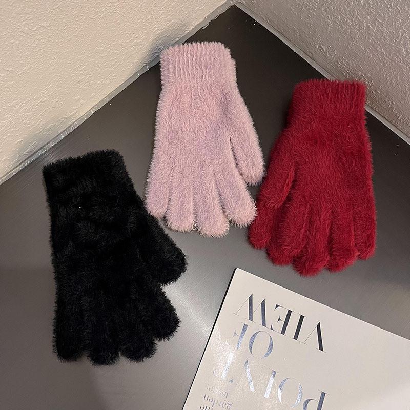 Simple Colorful Thermal Gloves With Faux Fur Lining For Winter Wear