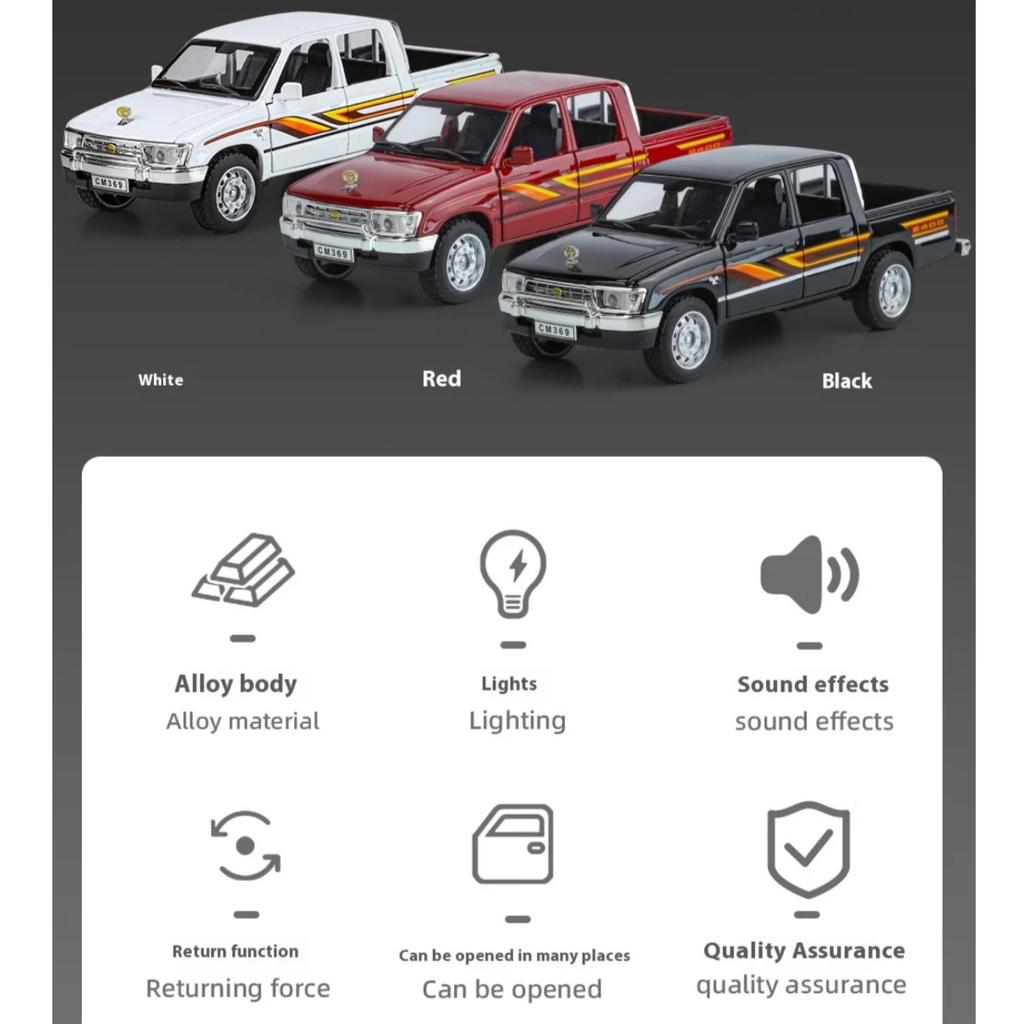 1/32 Scale Helax Simulation Alloy Car Model Toy Ornaments Collection Boy Gift with Sound and Light Off-road Pickup Truck