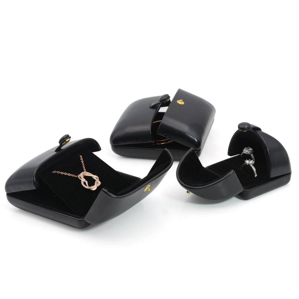 Black Leather Dual-Opening Jewelry Box for Rings, Earrings, Necklaces, and Bracelets