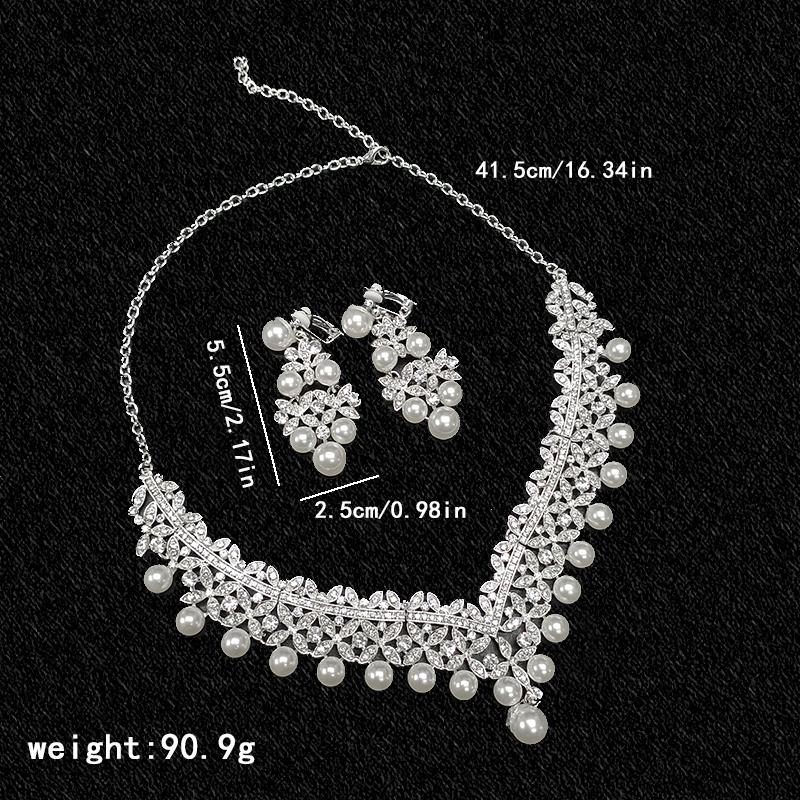 Luxury Silver Crystal Pearl Pendant Bridal Jewelry Elegant Water Diamond Banquet Party Ceremony Accessories Necklace Earring Set