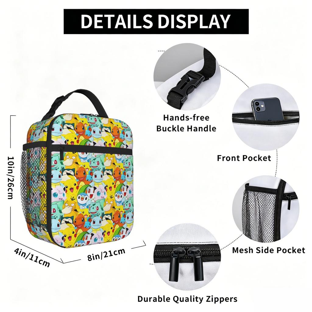Cartoon Pokemon Theme Insulated Lunch Bag Meal Pack Rice Bag Bolsa Student Bento Lunch Handbag Insulation