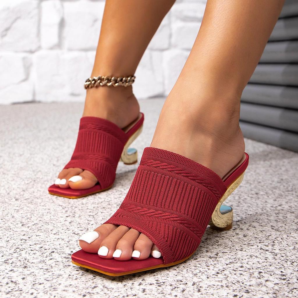 Women's Red Irregular Heel Sandals - Stylish, Comfortable High Heels for Parties