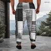 Men Plus Size Patchwork Printed Drawstring Waist Jogger Pants Side Pockets Cuffed Ankle Long Trousers