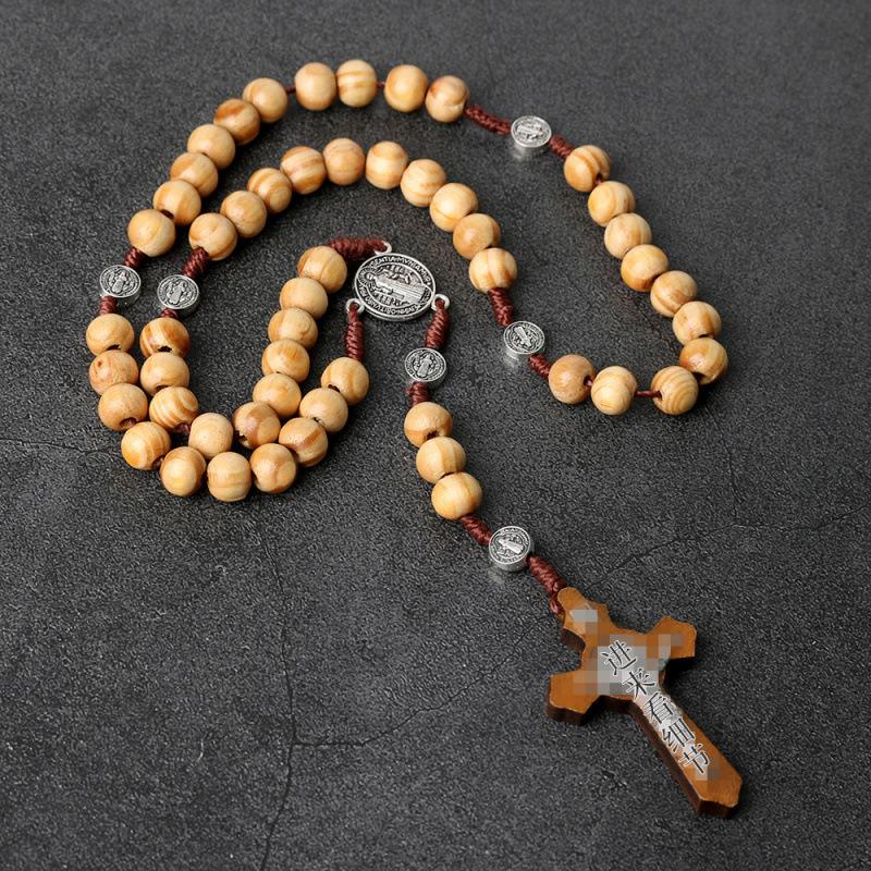 In Stock: Natural Cross Rosary Pendant - European & American Design Rosary Cross Ornament