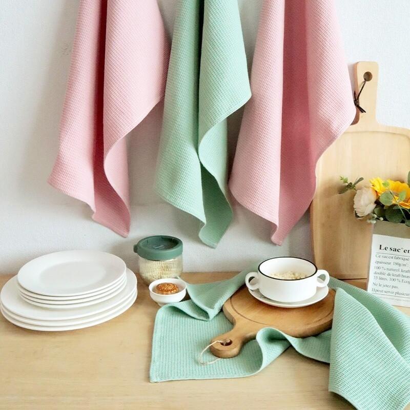 4Pcs/Set 45x65cm Large Solid Color Waffle Cotton Tea Towel Set Kitchen Table Dinner Napkin Dish Washing Cleaning Cloth