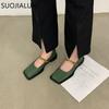 Fashion SUOJIALUN 2025 Autumn  Flat Heel Women Loafer Shoes Fahion Square Toe Slip On Shallow Ballerina Shoes Female Ballet Zapatos Muje