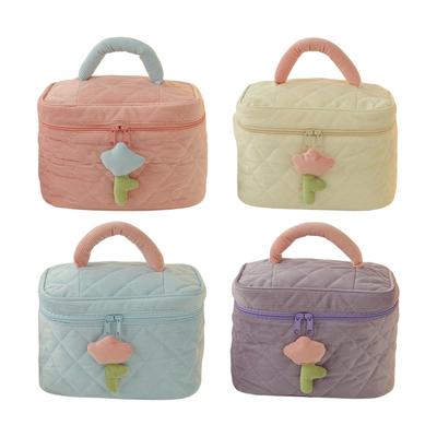 Fashion Toiletry Bag Corduroy Storage Case Zipper Handbags Flowers Cosmetic for Women and Girls