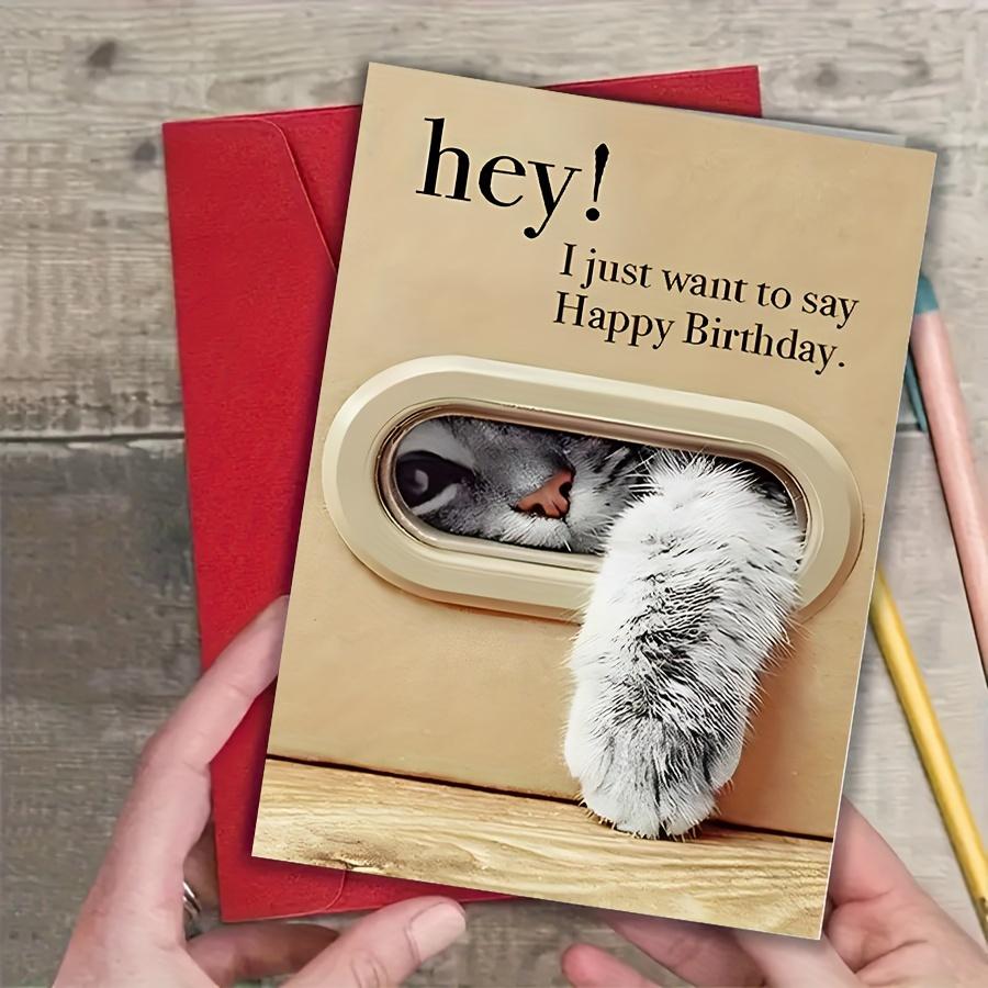 1pc Unique Cat Peeking Through Door Window Birthday Card - "Hey! I Just Want To Say Happy Birthday" Humorous Greeting Card