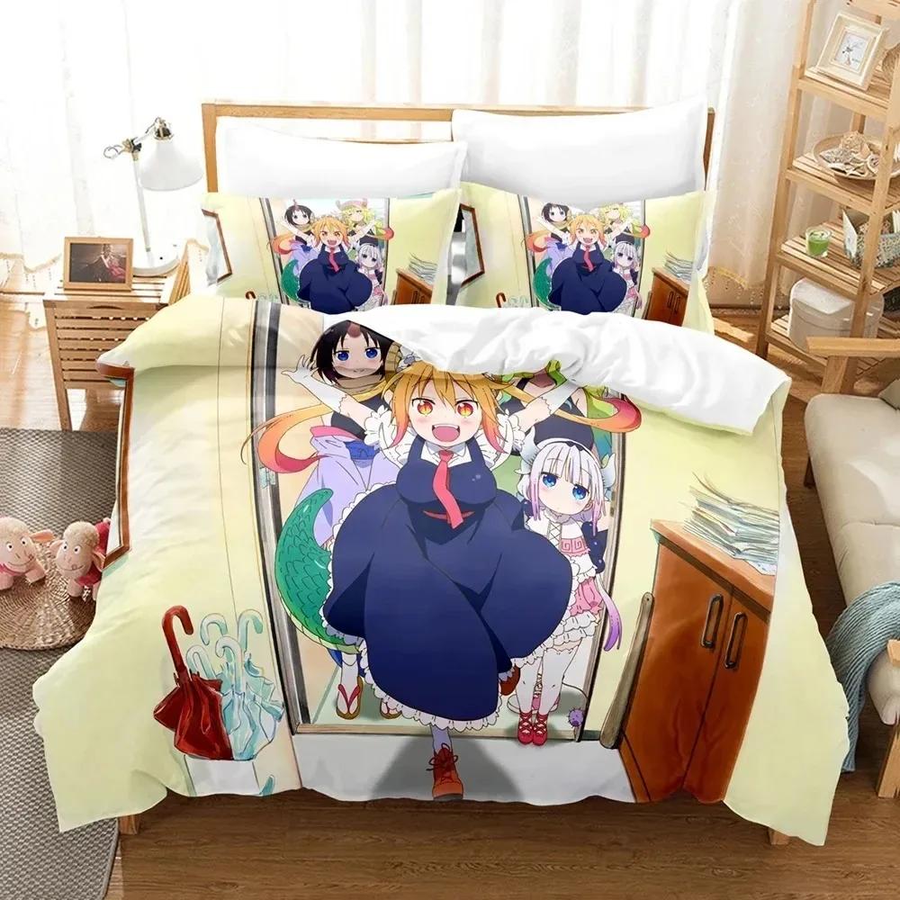 3D Printed Anime Miss Kobayashis Dragon Maid Kanna Bedding Set Boys Girls Twin Queen Size Duvet Cover Pillowcase Bed Kids Adult