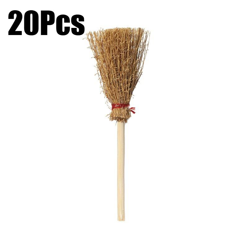 20Pcs 14cm Mini Witch Broom Halloween Decorations Straw Bamboo Handmade Ornaments for Halloween Party DIY Craft Decor Supplies