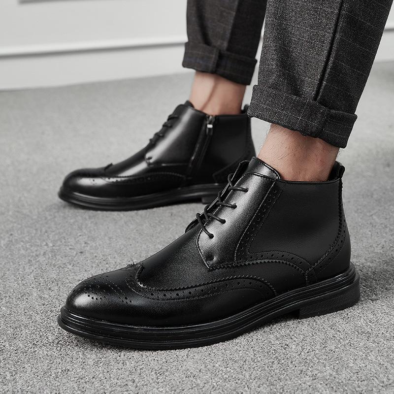 New Product Men's Trend Business High-top Leather Shoes Short Boots Formal Men's Shoes Brock Retro Trendy Shoes Large Size Men's
