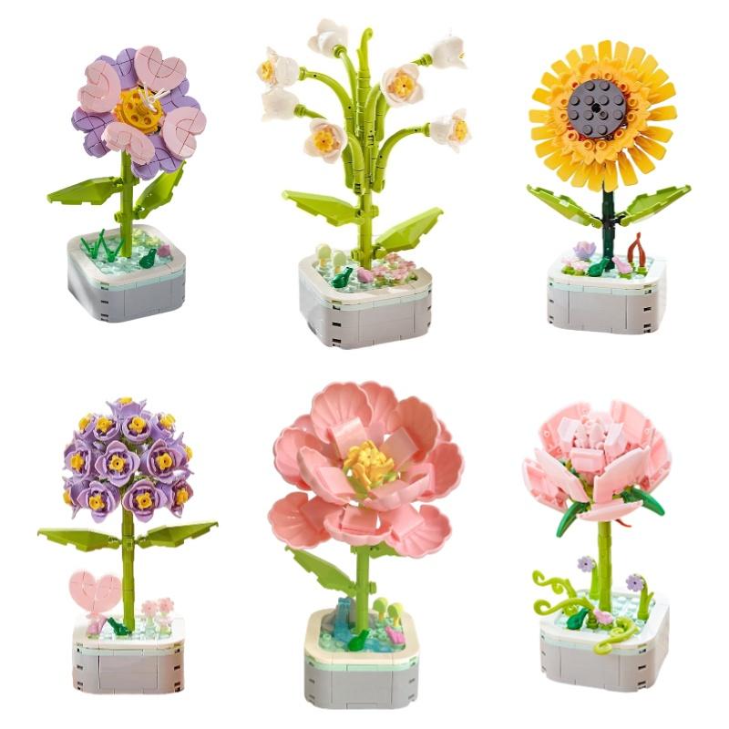 Creative Plant Flower Building Blocks For Children Diy Puzzle Toy Gift For Valentine's Day Sunflower Style
