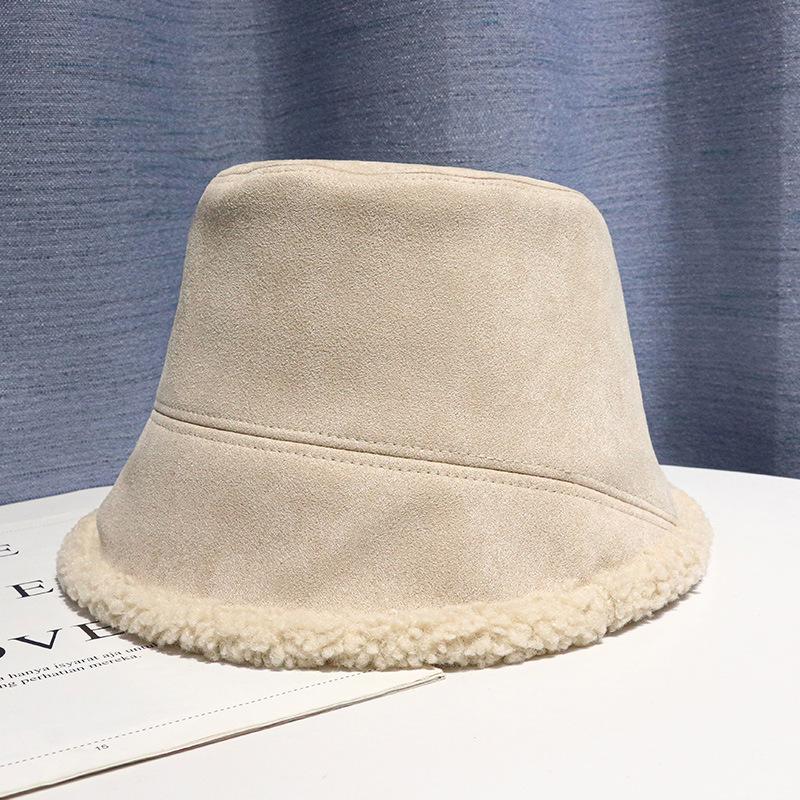 Hat Women's Autumn and Winter Ins Suede Fisherman's Hat Korean Style Versatile Lamb Fur Thermal Basin Hat Men