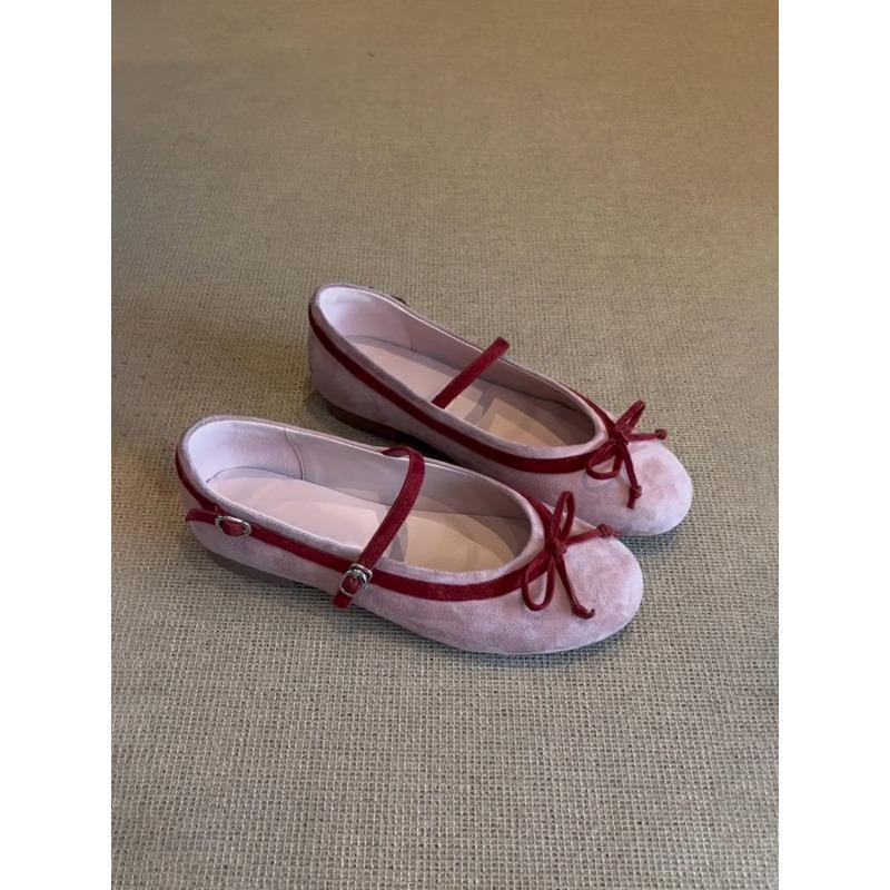 Sheepskin Version~ Round Head Inner Height Increase Bow Single Shoes Women's Flat Ballet Shoes with Mary Jane Shoes