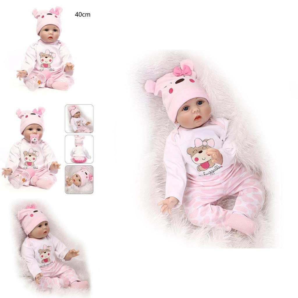 Lovely 16" Soft Silicone Reborn Doll With Natural Mohair And Realistic Baby-like Appearance