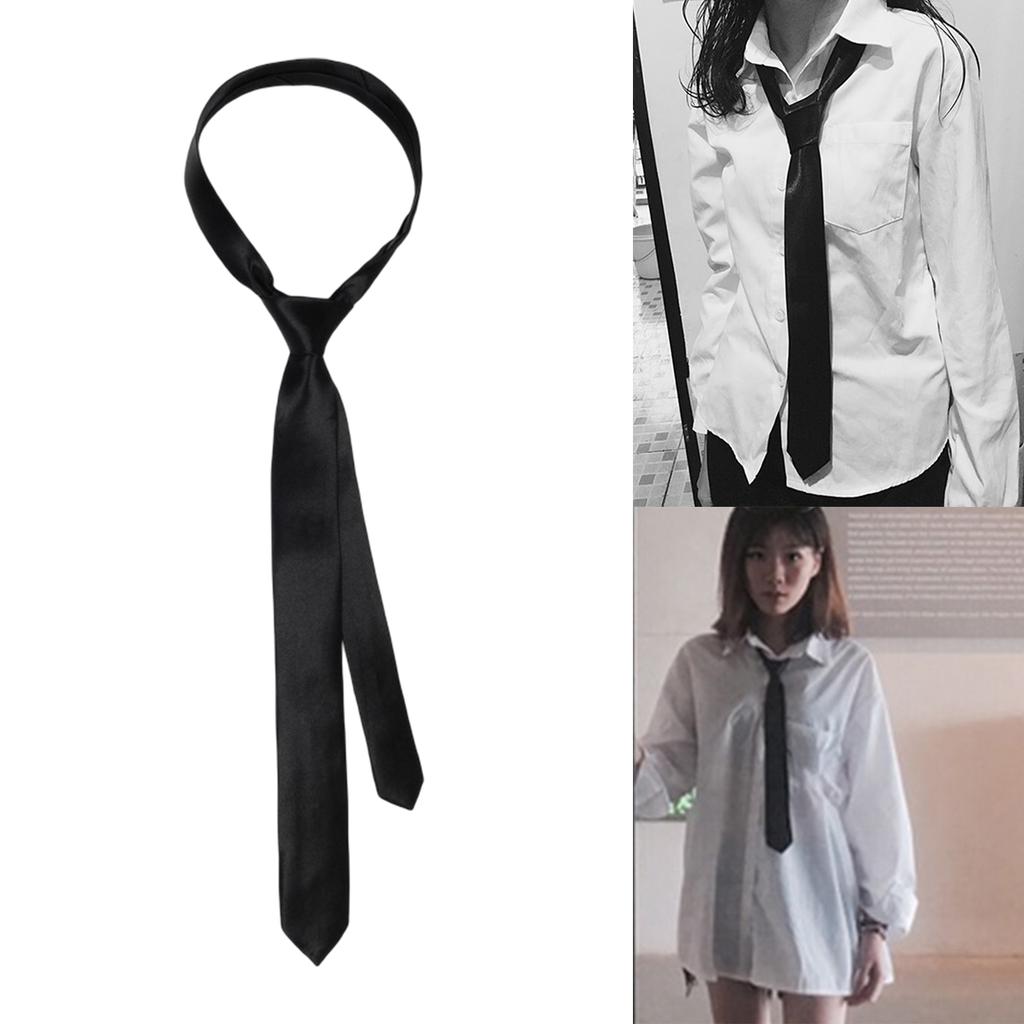 Skinny Tie Women Satin Skinny Scarf Long Necktie Satin Tie Formal Black Ties JK Uniform Tie Solid Color Plain Solid Tie